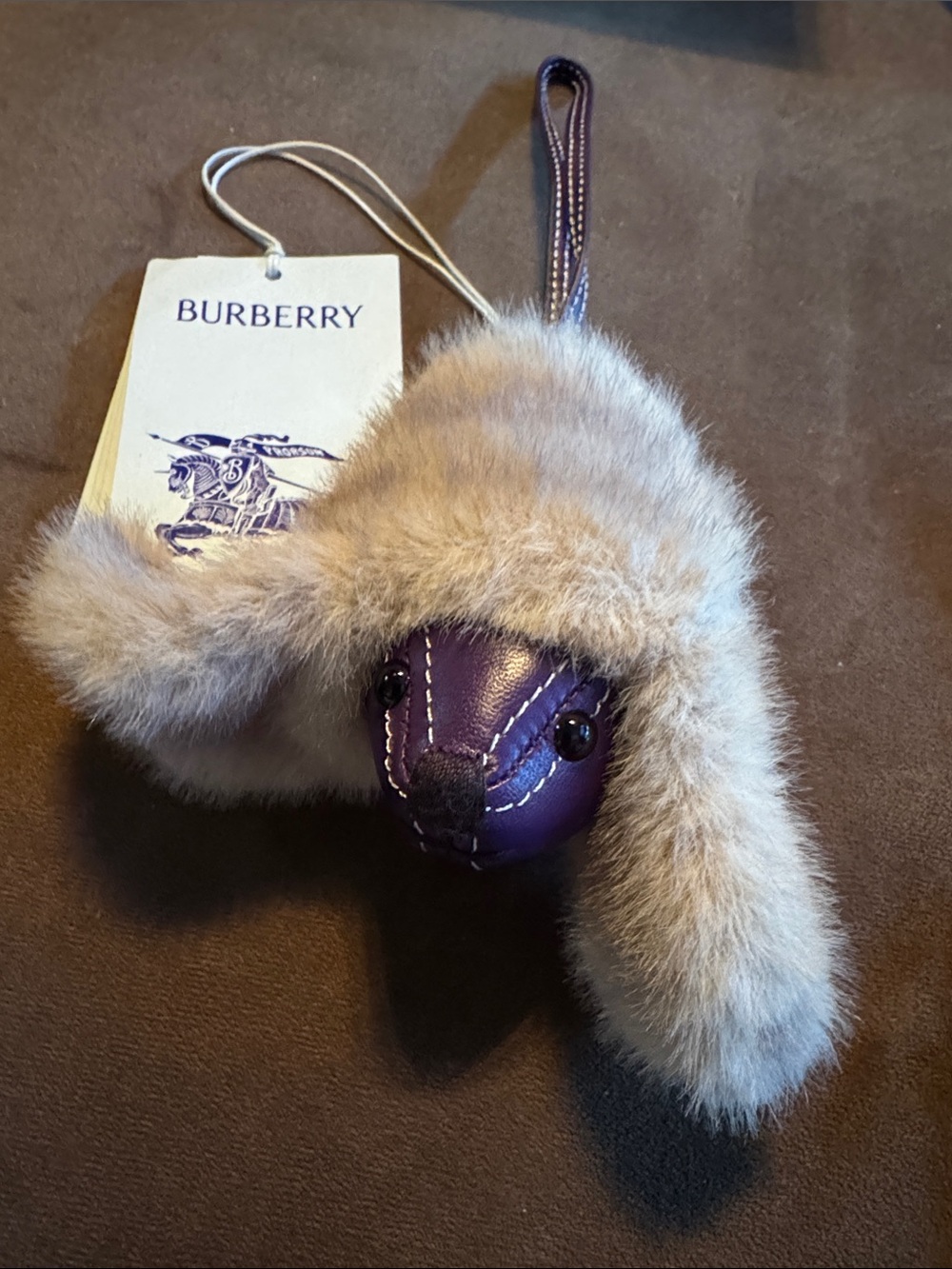 NWT Burberry Purple Leather & Fur Bag Charm